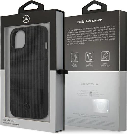 Mbështjellës Mercedes MEHCP13MMBLBK për iPhone 13 6.1", lëkurë, i zi