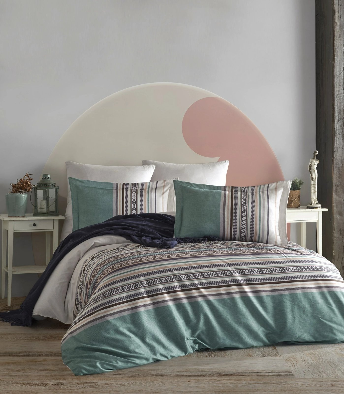 Set mbulesë për jorgan dopio, L'essentiel, hiri - e gjelbër