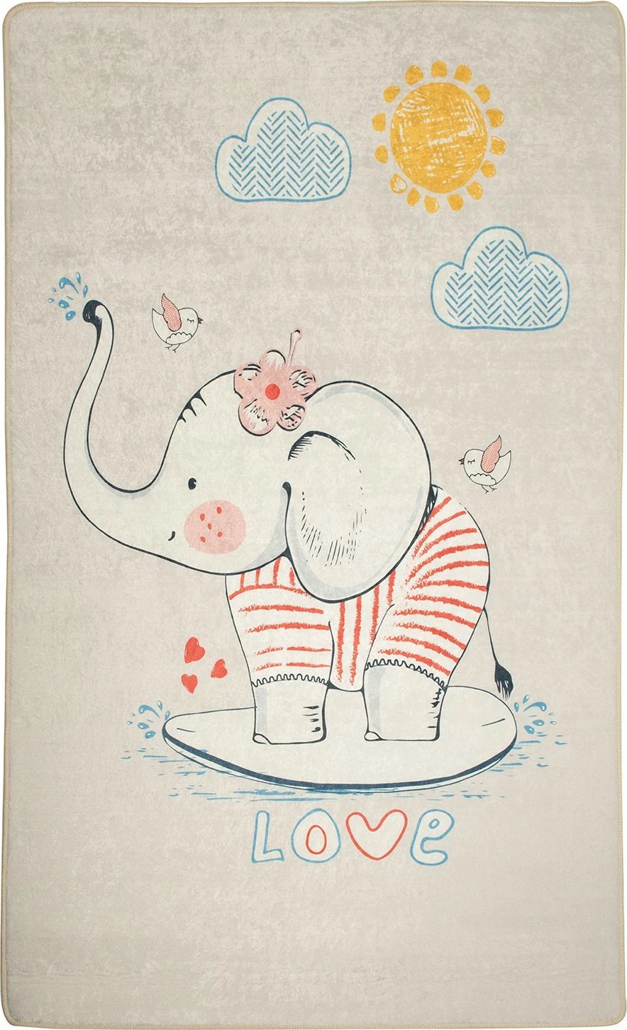 Qilim për fëmijë, dizajn elefant, shumëngjyrësh, 100x160cm