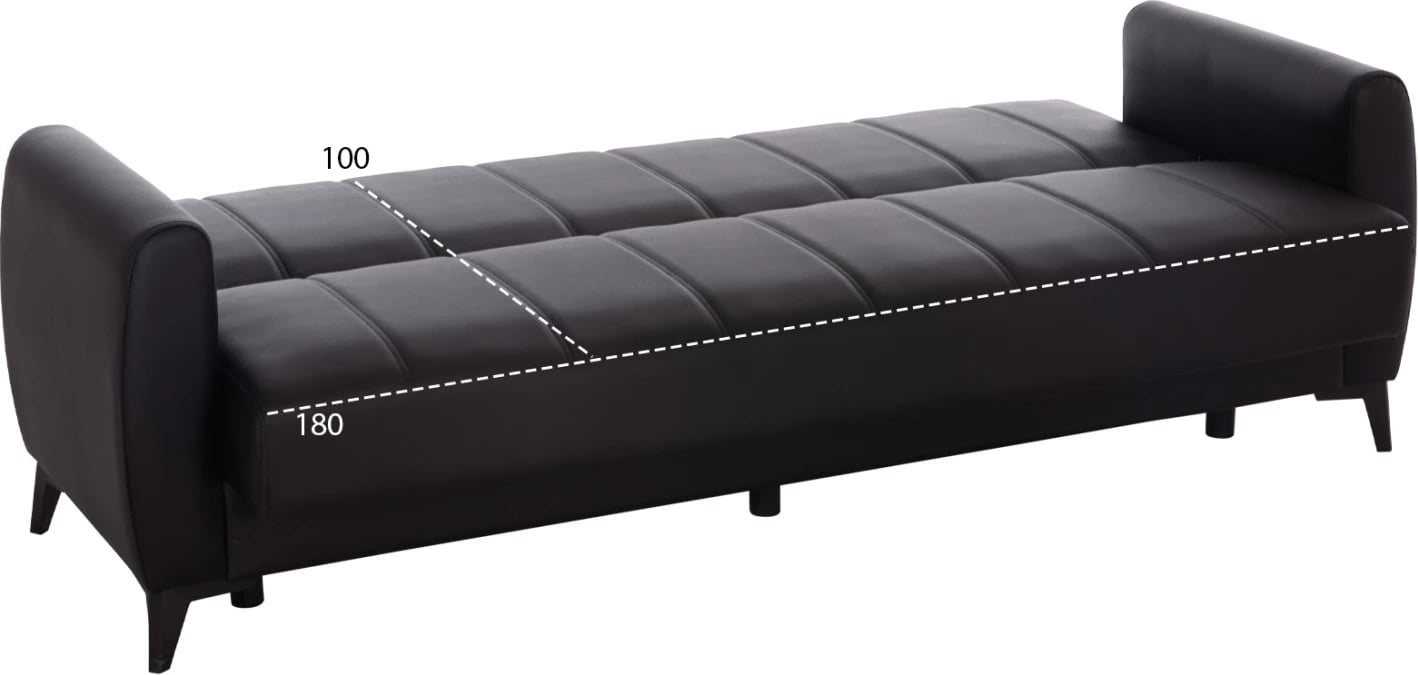 Divan-krevat treshe me hapësirë për depo, ngjyrë e zezë, NIKKO FH3292.11, 207x80x82cm