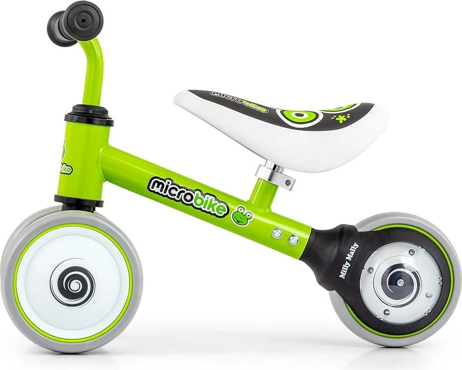 Biçikletë pa pedale për fëmijë, Milly Mally Micro Plus Frog, rrota 6", 18–36 muaj, ngarkesë 25 kg, jeshile
