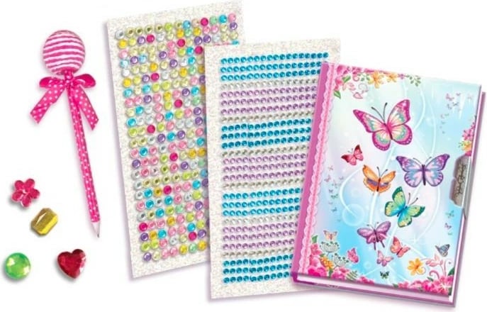 Set dekorimi Pulio Pecoware Decorating Set - Butterflies, me ditar, stilolaps, kristale dhe ngjitëse, për vajza