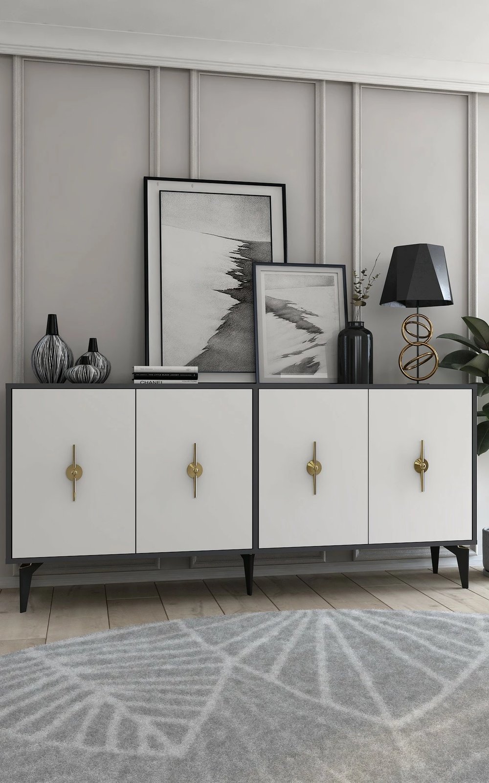 Konsol Skye Decor, ngjyrë antracit dhe e bardhë