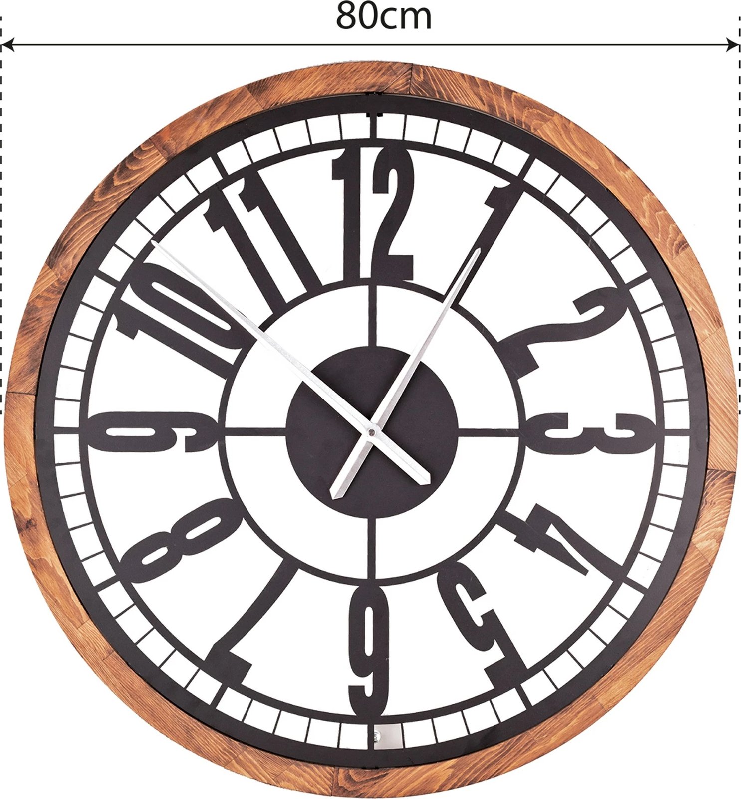 Orë muri dekorative Wallity, Bruno, metal i zi dhe lisi, 80cm Orë muri dekorative Wallity, Bruno, metal i zi dhe lisi, 80cm
