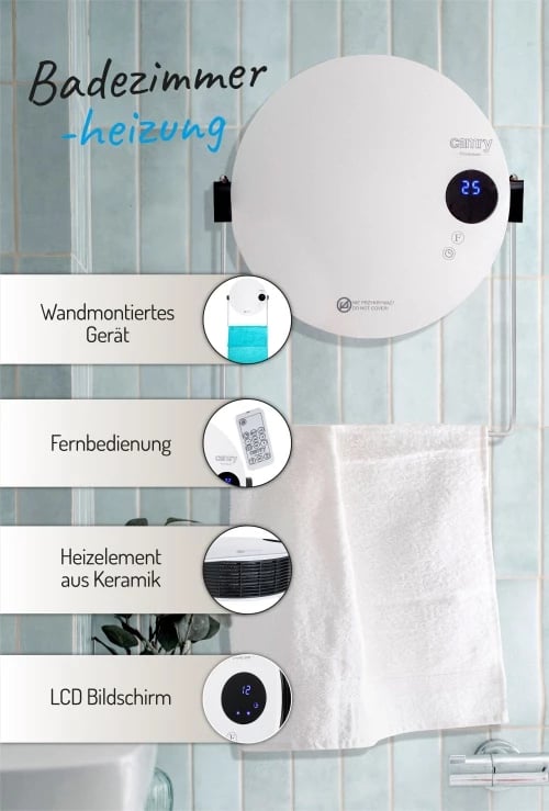 Ngrohës banjoje muror, Camry, CR 7747, 1400/2000W, program javor, LCD, telekomandë, IPX2, i bardhë