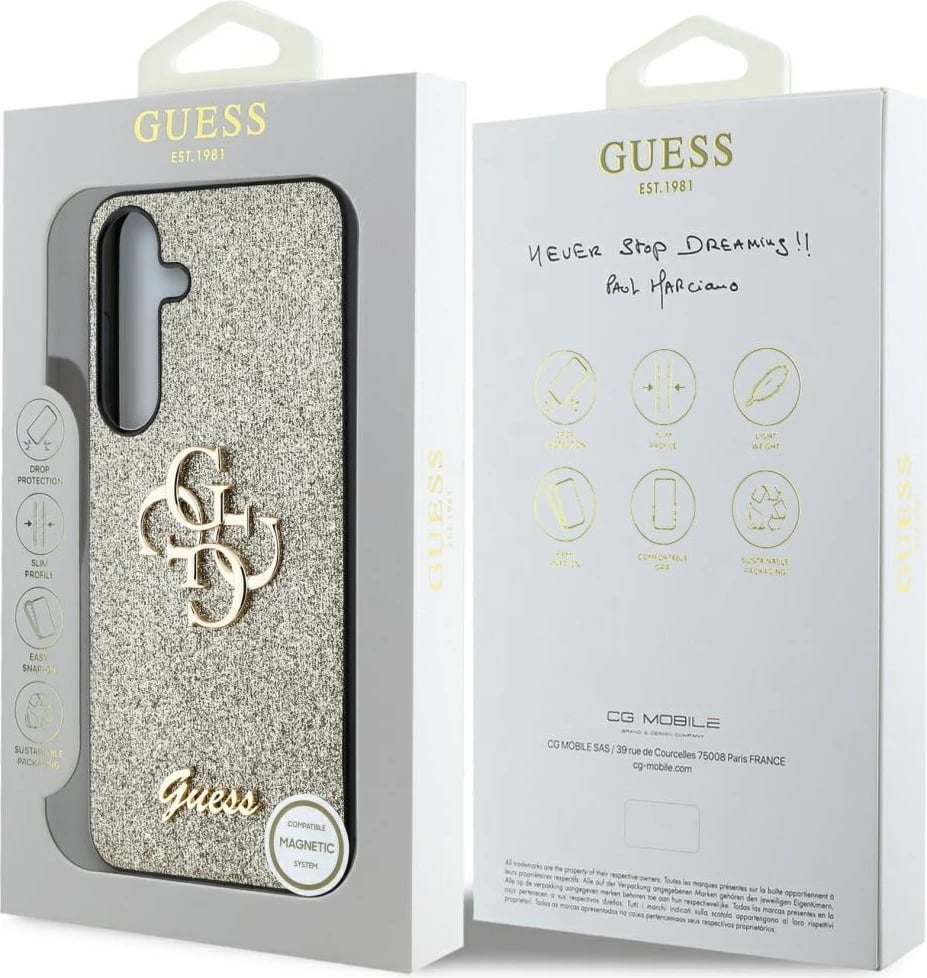 Mbështjellës Guess Fixed Glitter Big 4G Metal Logo për Samsung Galaxy S25, Ari Mbështjellës Guess Fixed Glitter Big 4G Metal Logo për Samsung Galaxy S25, Ari