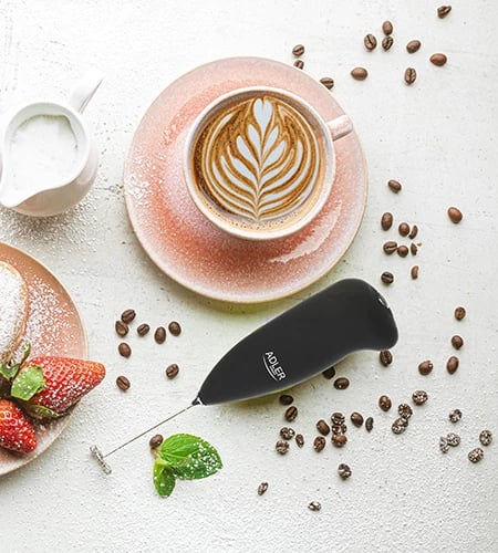 Rrahës qumështi, Adler AD 4491, i dorës, çelik inoks, me bateri 2x AA, i zi