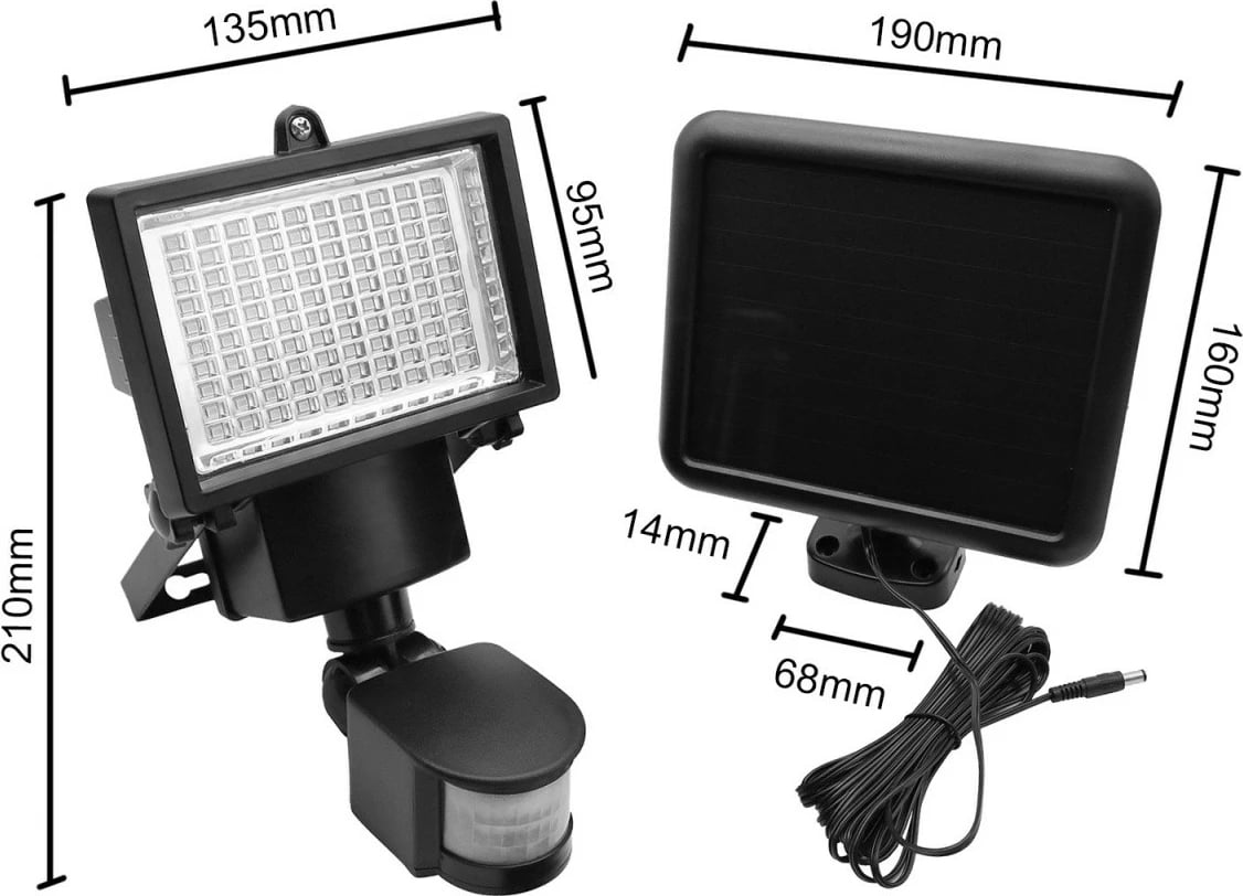 Prozhektor LED solar me sensor lëvizjeje IP44, Maclean MCE442, 6W, 360 lm, 6000K, bateri 2400 mAh