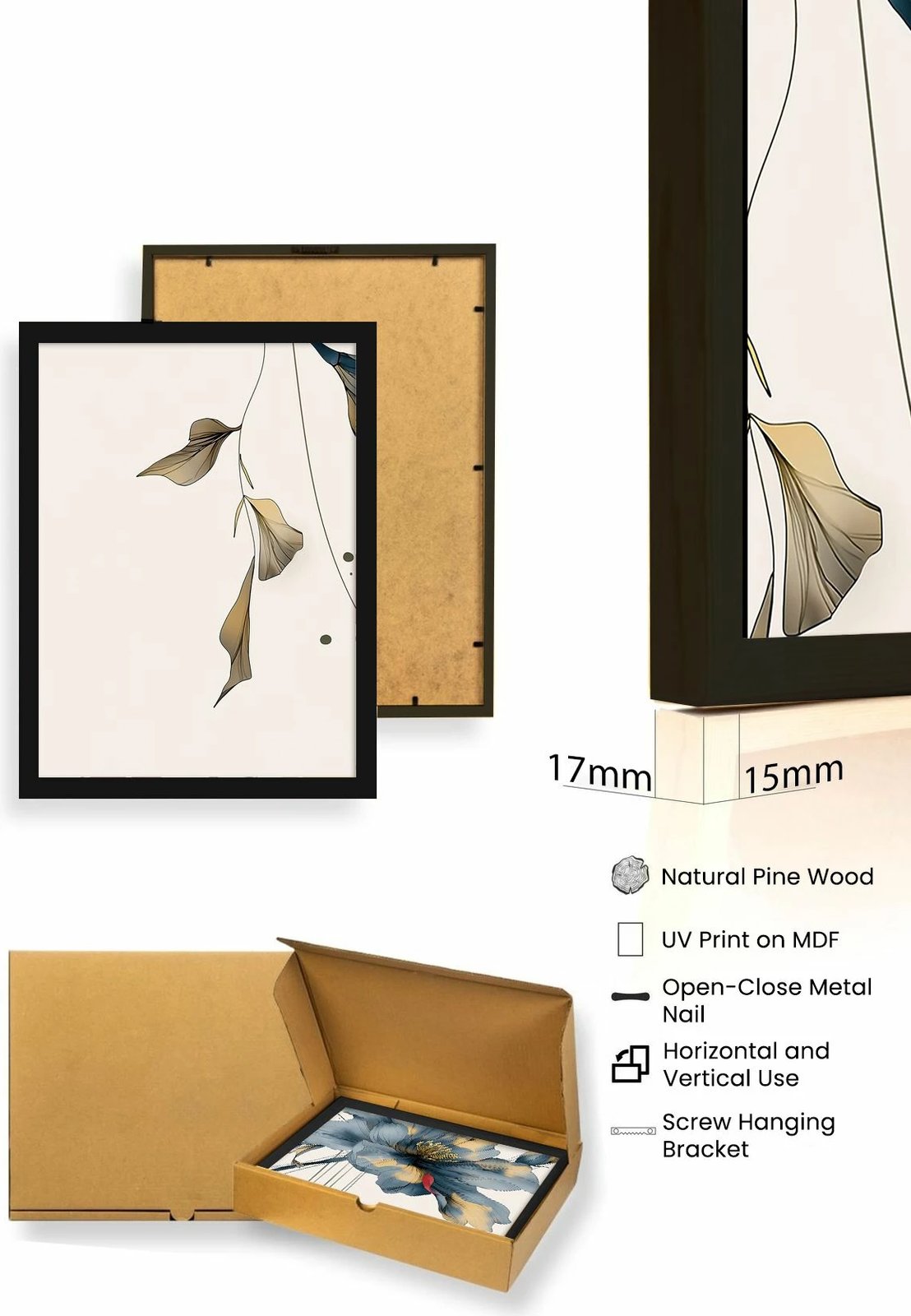 Pikturë dekorative me kornizë, 3 pjesë, MDF, shumëngjyrëshe, Wallity, Huhu471S, 50x70cm