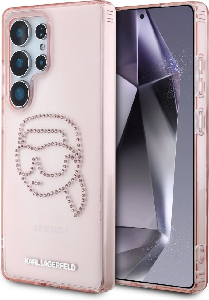 Mbështjellës Karl Lagerfeld Rhinestones K. Head Logo për Samsung Galaxy S25 Ultra, Rozë
