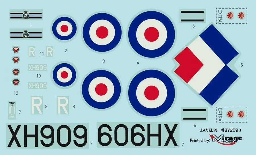 Set model aeroplani Mirage Gloster Javelin F Mk9, 1:72, plastik, me ngjyra dhe aksesorë