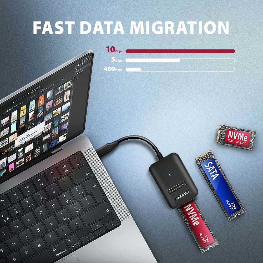 Kasë AXAGON ADM2-CM për SSD M.2 NVMe/SATA, USB 3.2 Gen 2, 10cm kabllo, e zezë