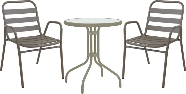 Tavolinë me karrige, 3 pjesë, ngjyrë shampanjë, D60x70cm