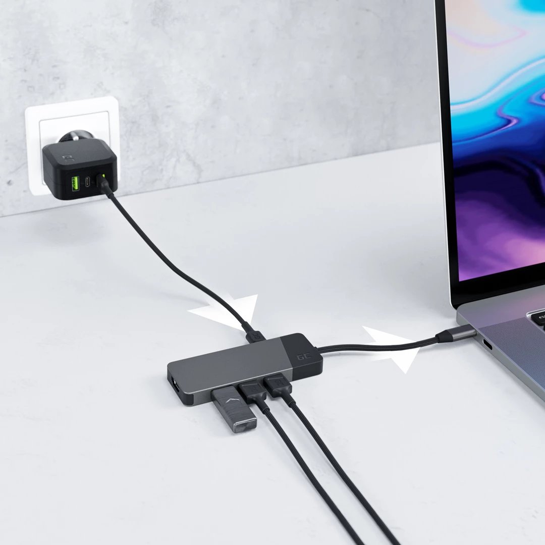 Shpërndarës USB Green Cell, HDMI 4K, USB-C, MICROSD