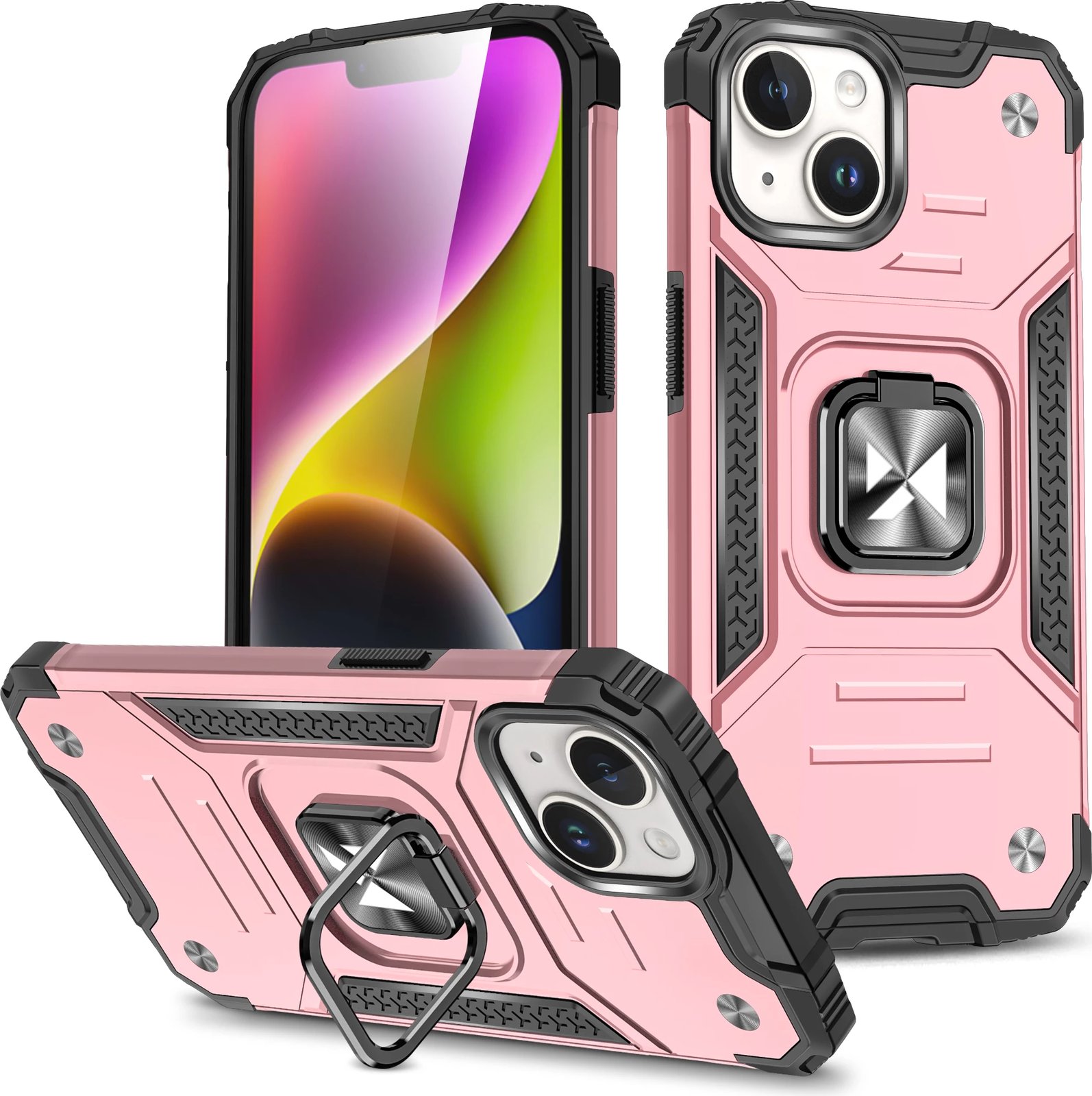 Mbështjellës Wozinsky Ring Armor për iPhone 15 Plus, me mbajtëse gishti dhe qëndrim, Rozë
