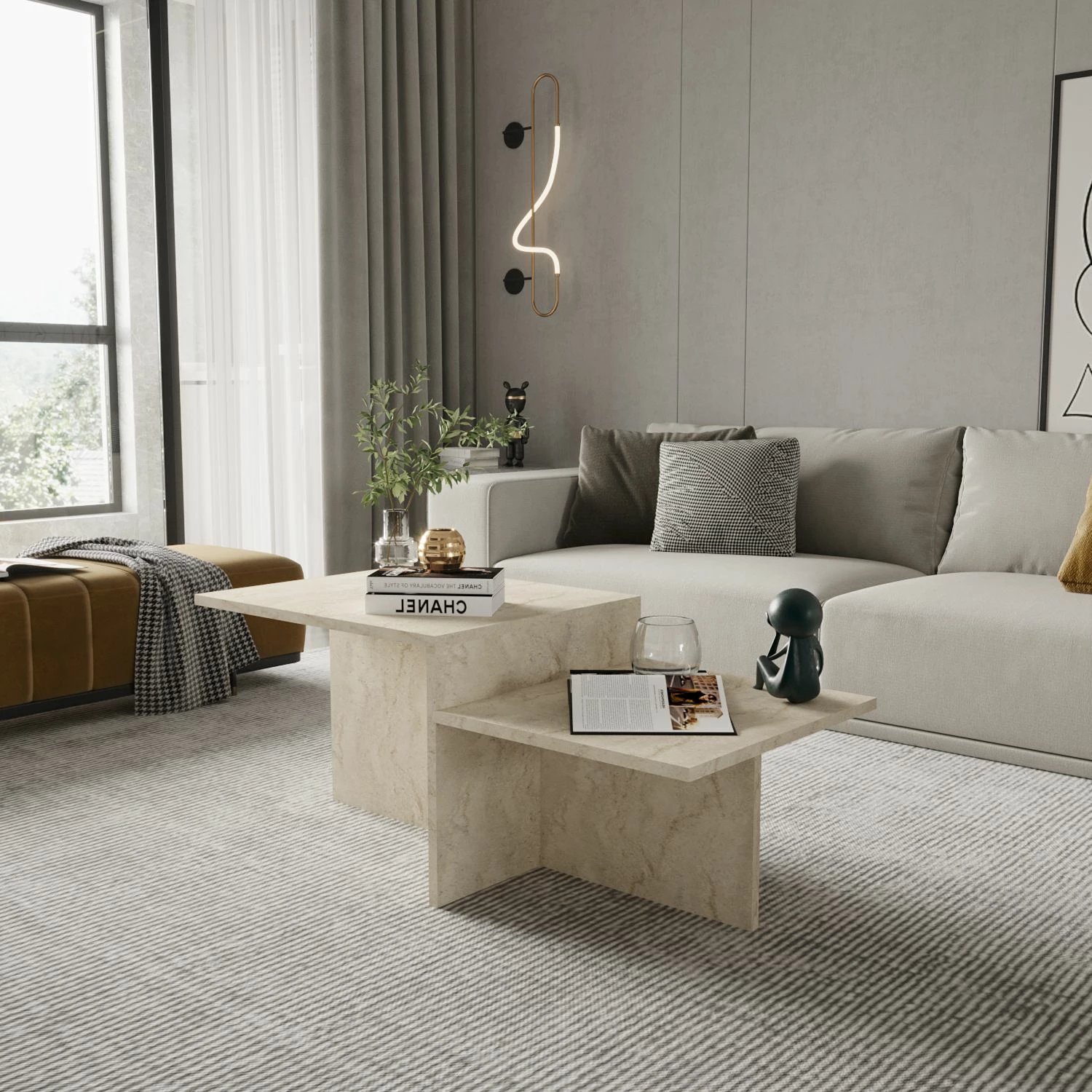 Tavolinë kafeje Skye Decor, Diana, ngjyrë travertine