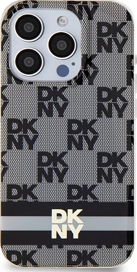 Mbështjellës DKNY IML Checkered Mono Pattern & Printed Stripes MagSafe për iPhone 15 Pro, Zi