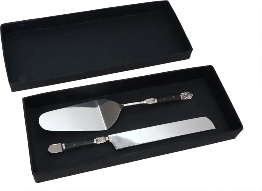 Set për servim ëmbëlsirash ROYAL, 2 copë, çelik, dorezë rezinë e zezë, 29x6x2 cm