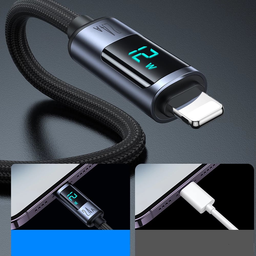 Kabllo Joyroom Prism Series A16, USB-A në Lightning, 1.2m, me ekran LED, e zezë