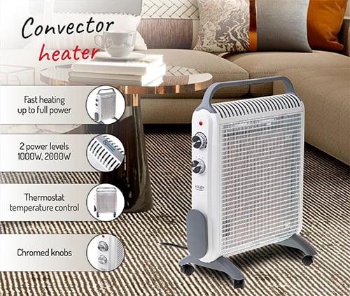 Ngrohës konvektor Adler AD 7750, 2000W, 2 nivele, termostat, IP24, gri/ e bardhë