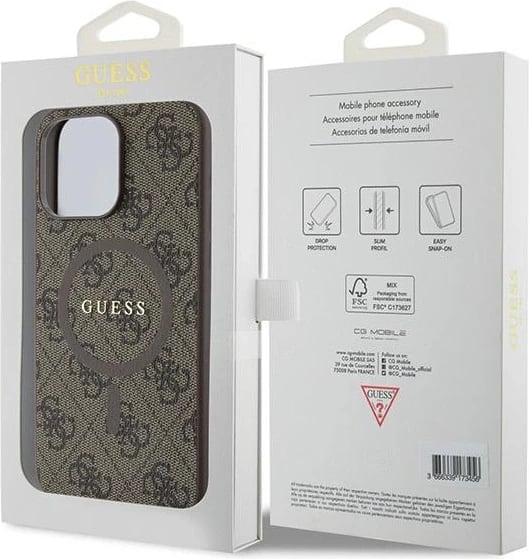 Mbështjellës Guess 4G Collection Leather Metal Logo MagSafe për iPhone 14 Pro Max, Kafe