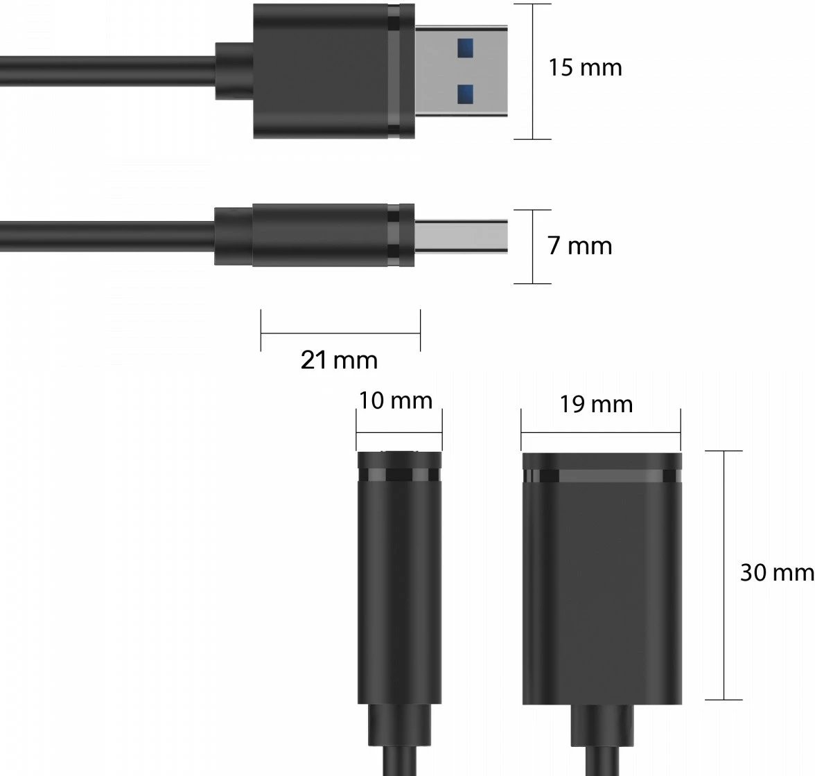 Kabllo zgjatues USB 2.0 Unitek Y-C447GBK, 0.5m, e zezë