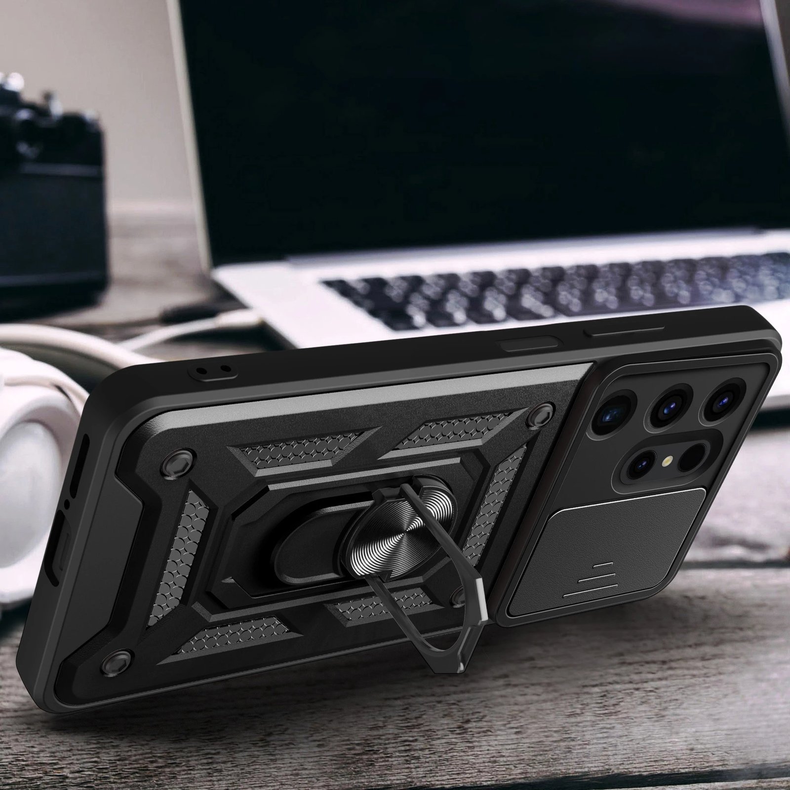Mbështjellës Hurtel Hybrid Armor Camshield për Samsung Galaxy S24 Ultra, i zi