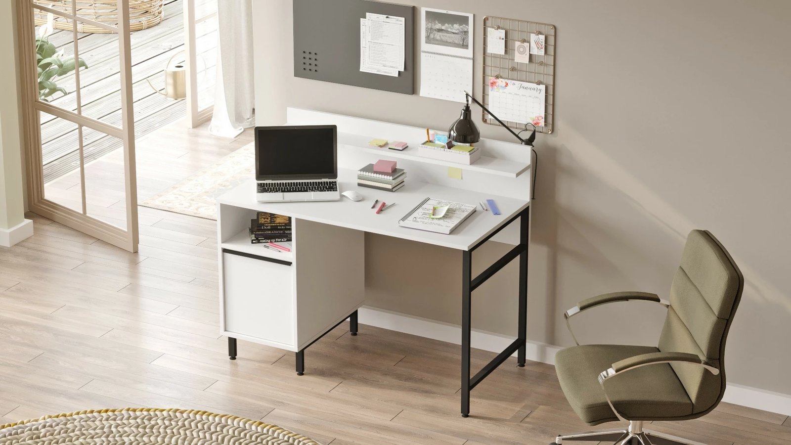 Tavolinë pune për studim, ngjyrë e bardhë, Skye Decor, On16-W