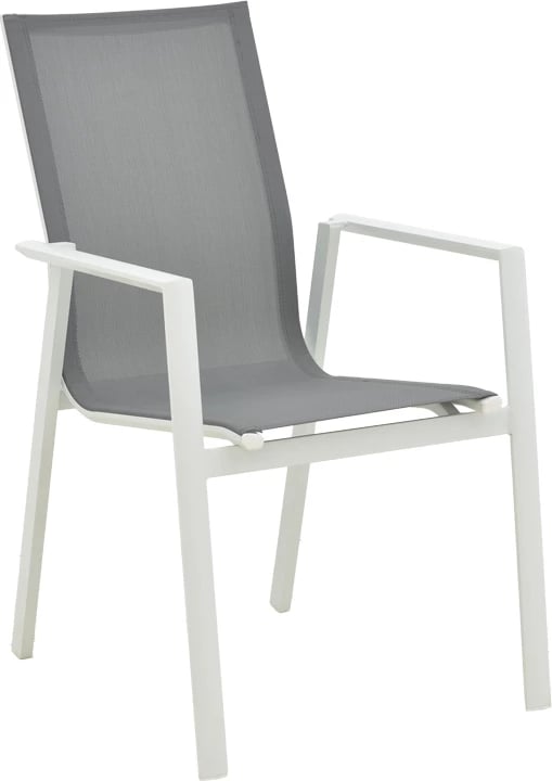 Karrige për kopsht Dashiell metalike e bardhë textilene gri e lehtë 71x58x94cm