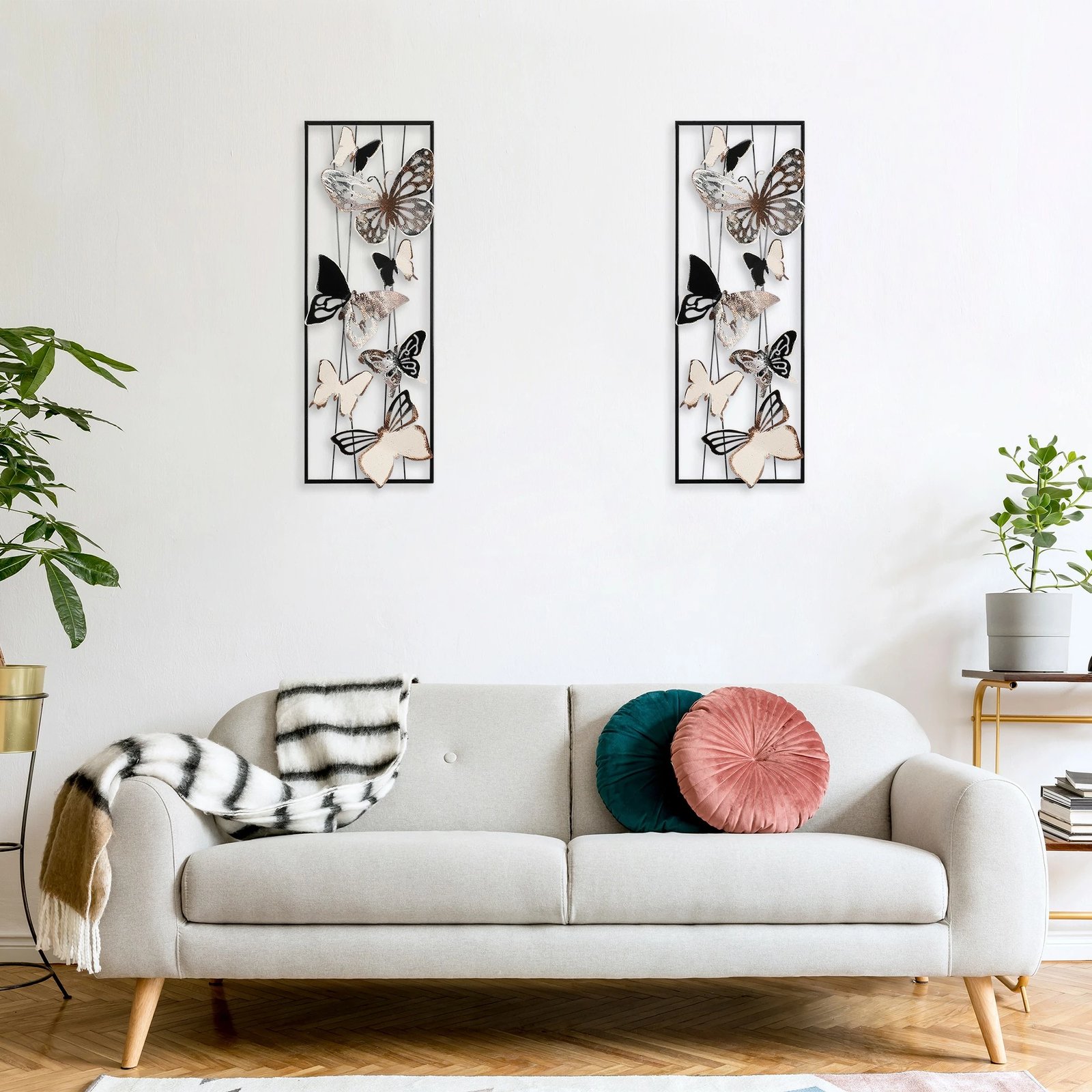 Aksesor dekorativ metalik për mur, Wallity Kelebek, shumëngjyrësh, 32x90x5cm