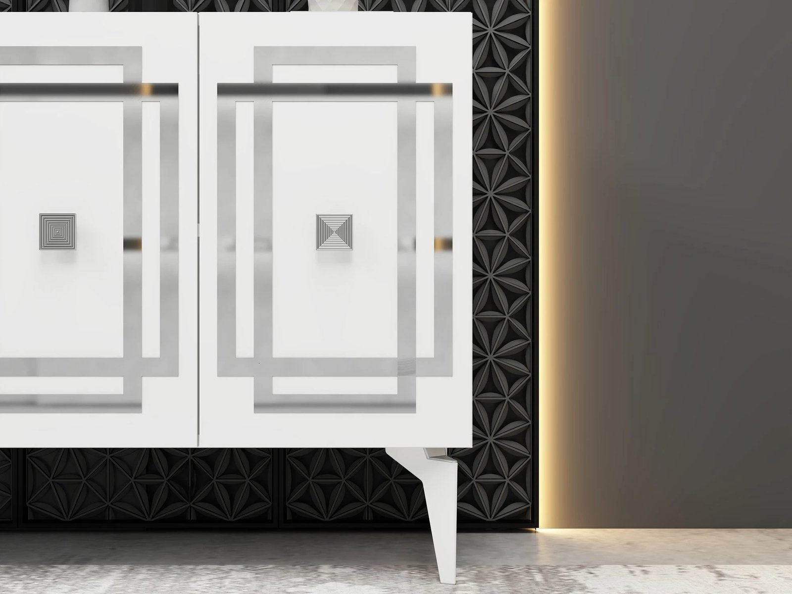 Konsol Skye Decor, ngjyrë e bardhë dhe argjend