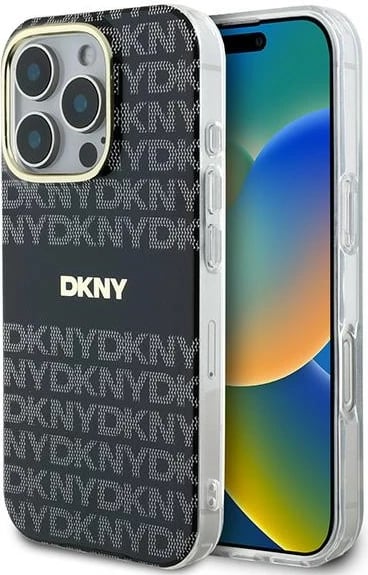 Mbështjellës DKNY Repeat Texture Pattern With Stripe për iPhone 16 Pro Max, zi