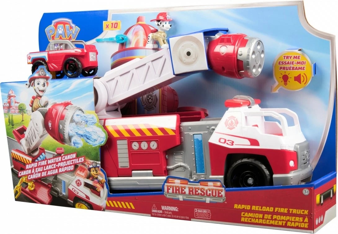 Set lodër kamion zjarrfikës Deluxe, Spin Master Paw Patrol, 6072600, me drita e tinguj, hedhës uji dhe figurë Marshall, shumëngjyrësh
