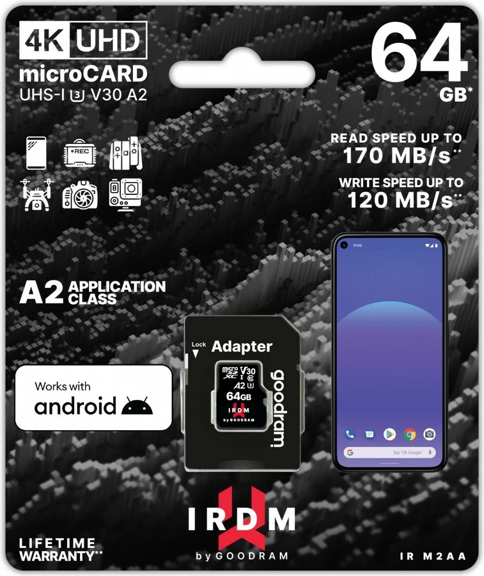 Kartë memorie microSD GOODRAM IRDM 64GB me adapter SD