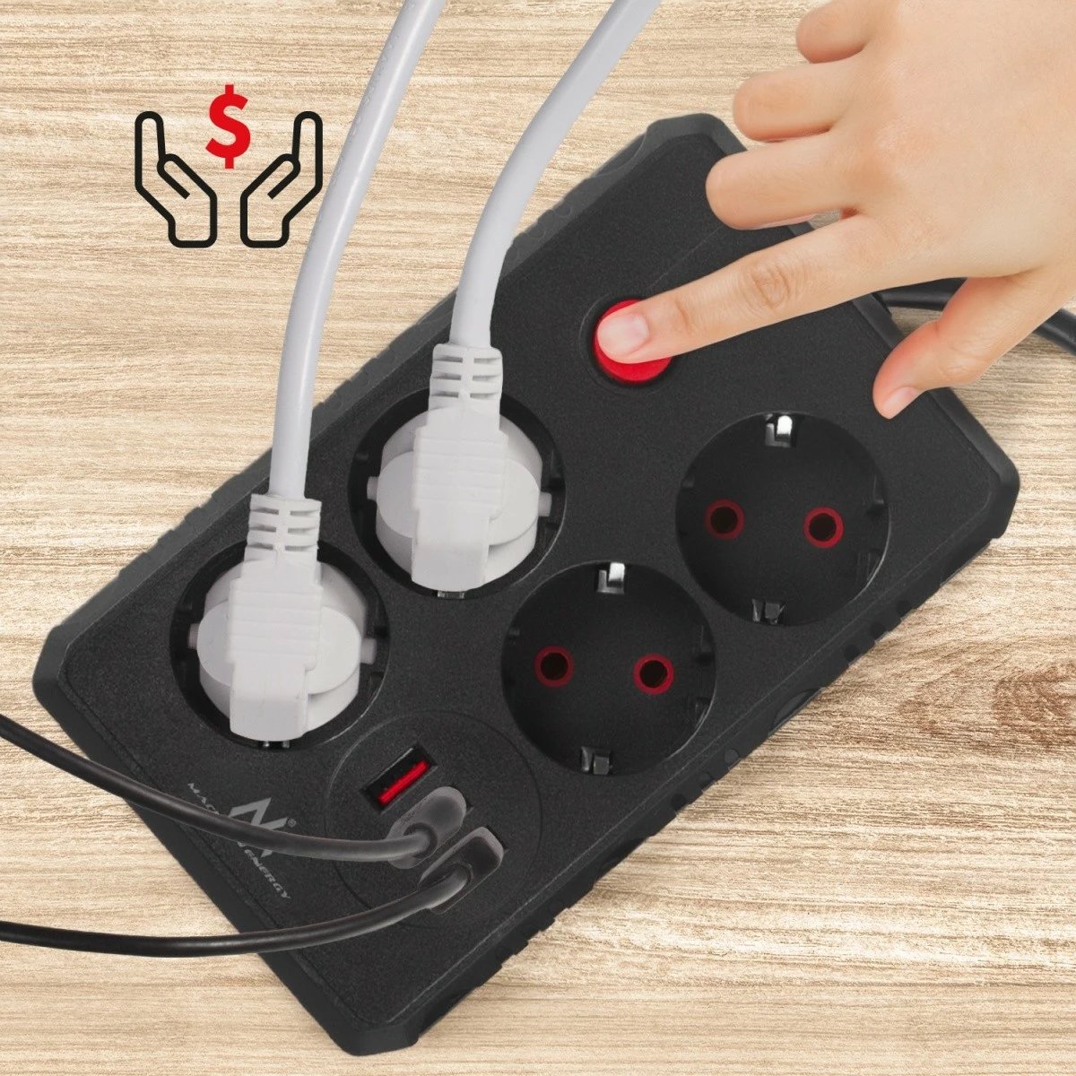 Rrymëzgjatës Maclean MCE393 B 4 priza tip E 3x USB 2500W 3m me çelës i zi