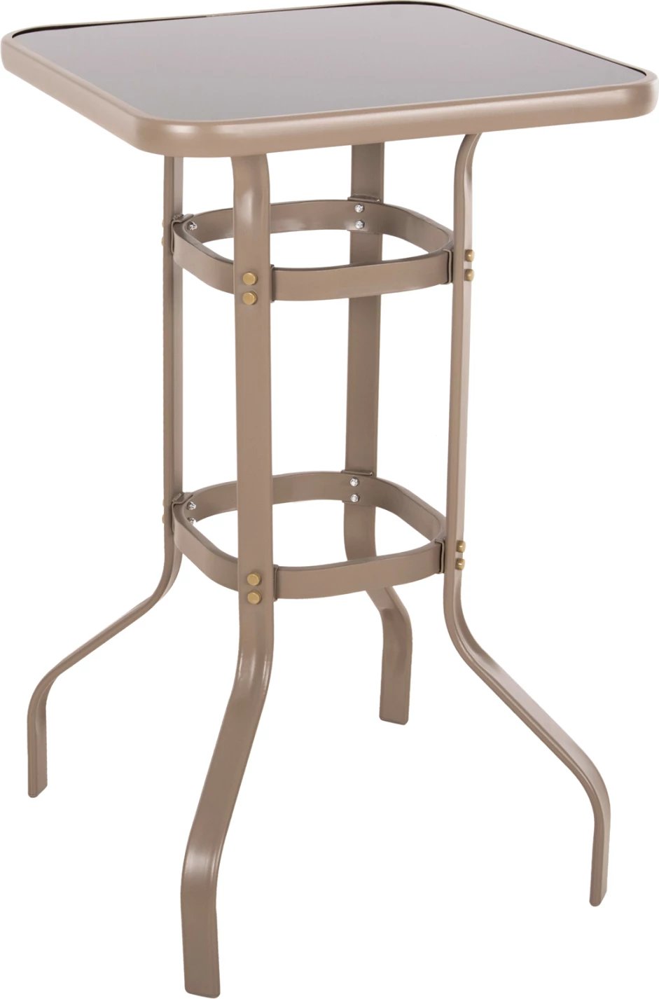Tavolinë për bar, katrore, FIGGY, FH6066.04, ngjyrë shampanjë metalike, xham i kalitur, 60x60x100H cm