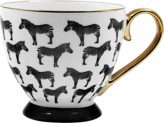 Filxhan Safari, porcelan New Bone China, i bardhë, detaje të zeza e të arta, 11x11x9cm