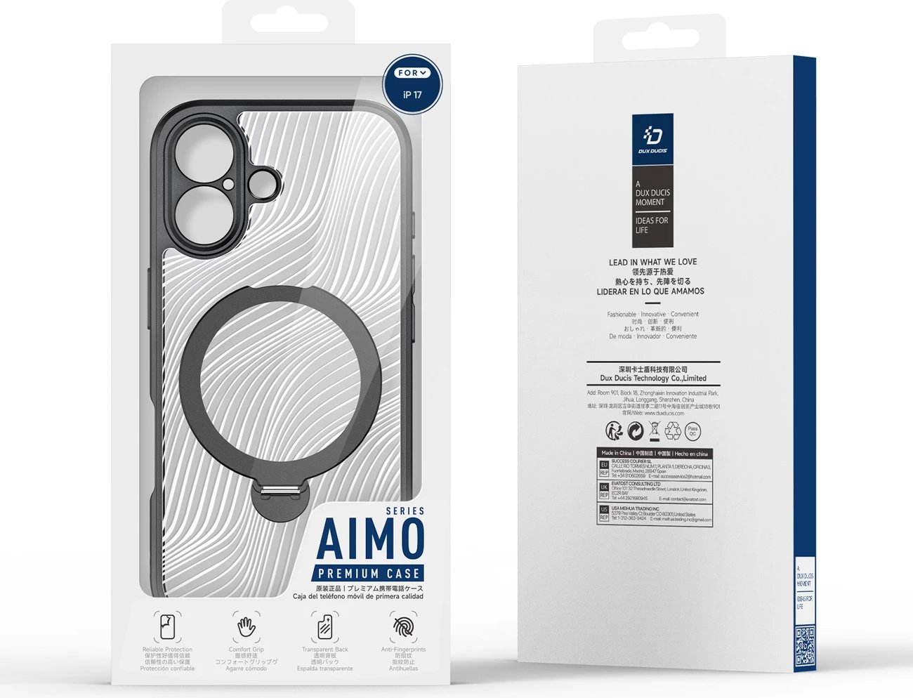 Mbështjellës Dux Ducis Aimo Mag për iPhone 17, me unazë magnetike dhe mbajtëse, i zi