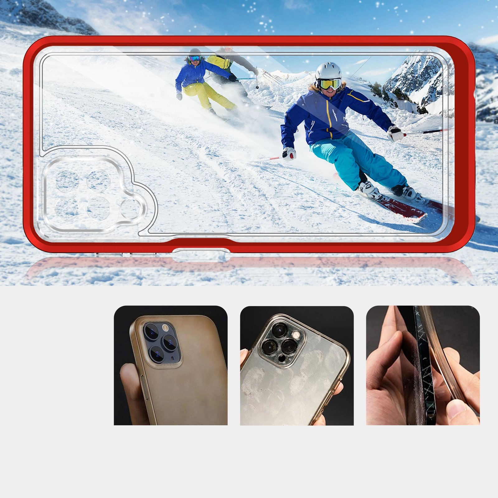 Mbështjellës Hurtel Hybrid Armor Clear 3in1 për Samsung Galaxy A22 4G, Transparent/Kuq