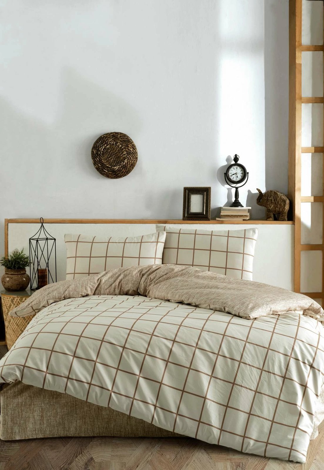 Set mbulesë për jorgan dopio Ranforce, Kare, krem