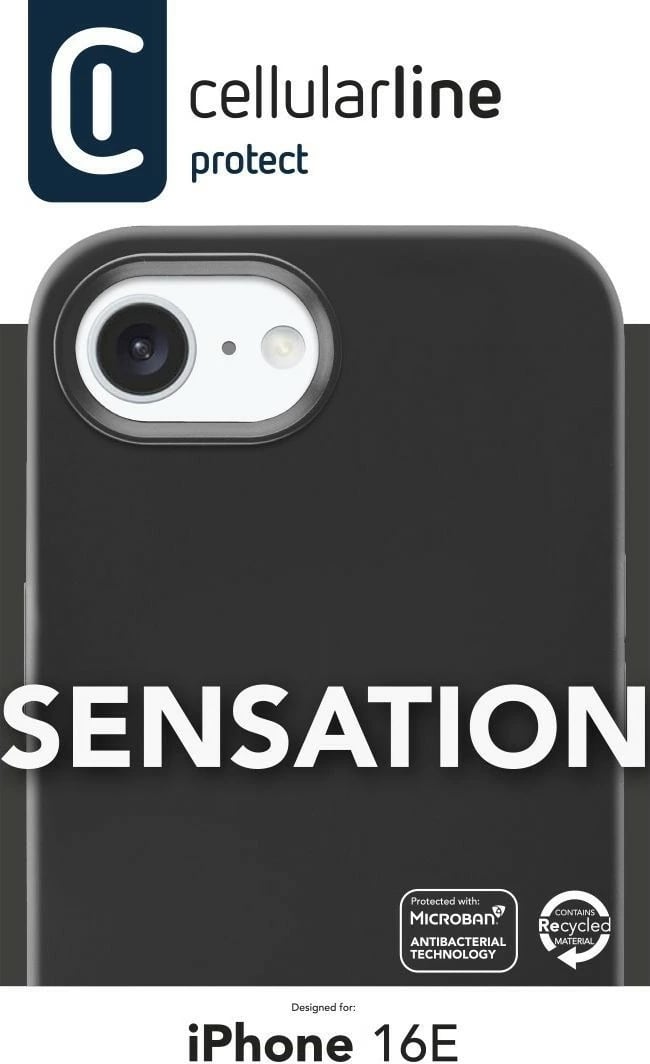 Mbështjellës Cellularline Sensation për iPhone SE (2025), 6.06", i zi