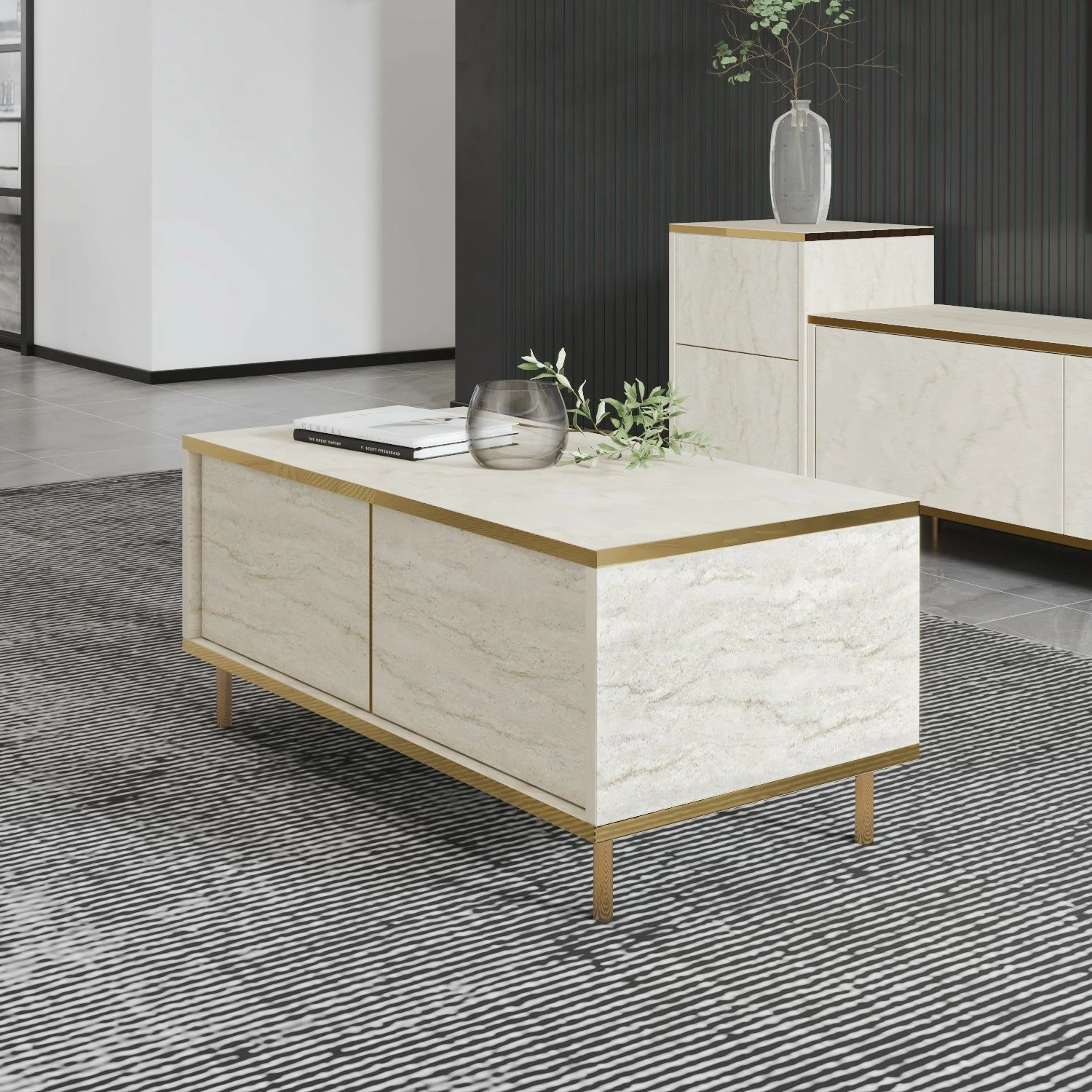 Tavolinë kafeje Skye Decor, ngjyrë travertine, imitim mermeri, 90x45x40cm