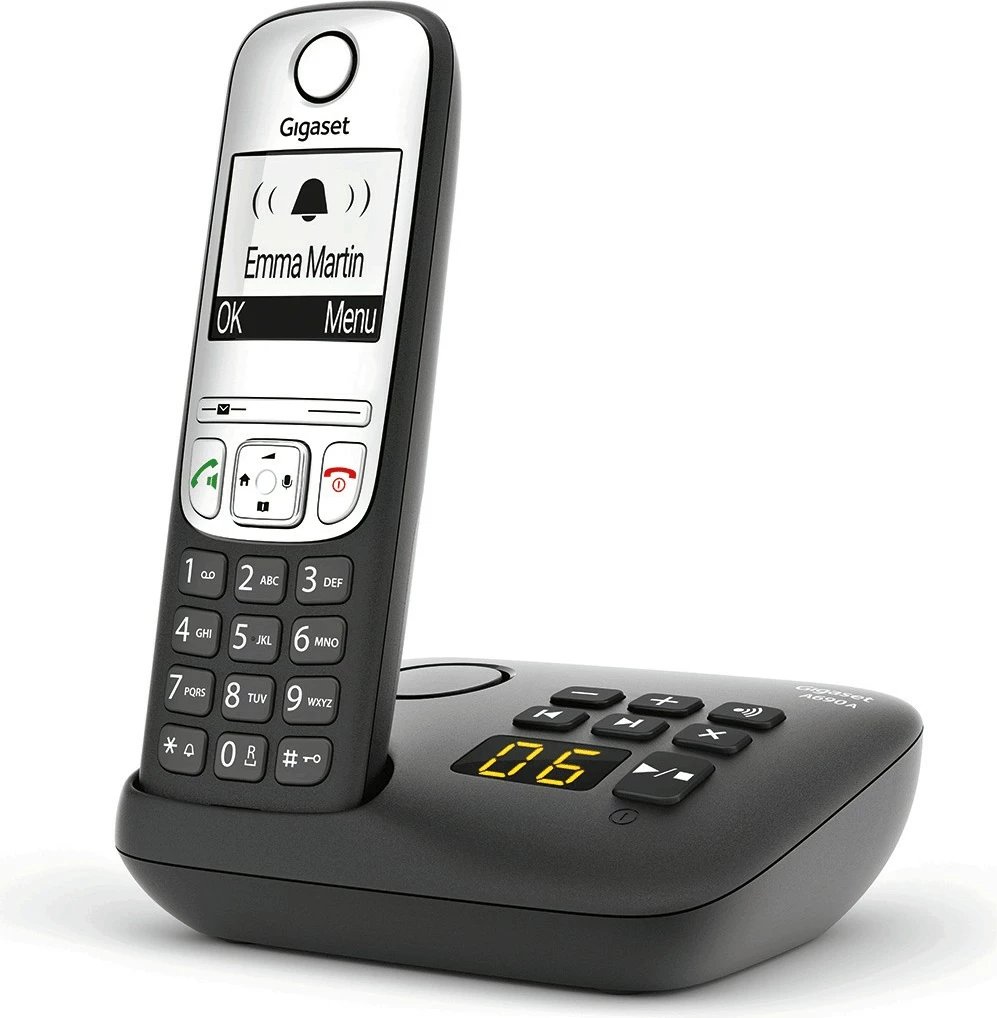Telefon fiks pa kabllo Gigaset A690A, regjistrues automatik, libër telefoni 100 kontakte, i zi