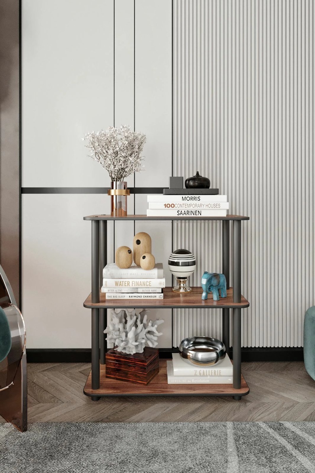 Raft librash Skye Decor, 3 kate, drejtkëndësh, ngjyrë arre