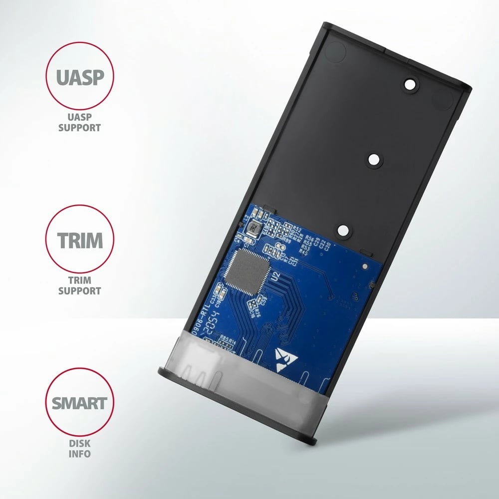 Kasë e jashtme AXAGON EEM2-SB2 për SSD M.2 NVMe/SATA, USB-C 3.2 Gen 2, Alumini, e zezë