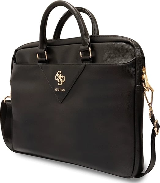 Çantë laptopi Guess ZIP Leather Triangle, 16", lëkurë ekologjike, e zezë