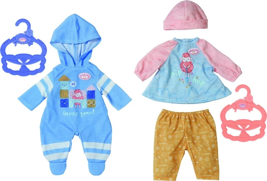 Rroba për kukull Baby Annabell 36 cm, Zapf, set ngjyrë blu, rozë, kafe, e bardhë
