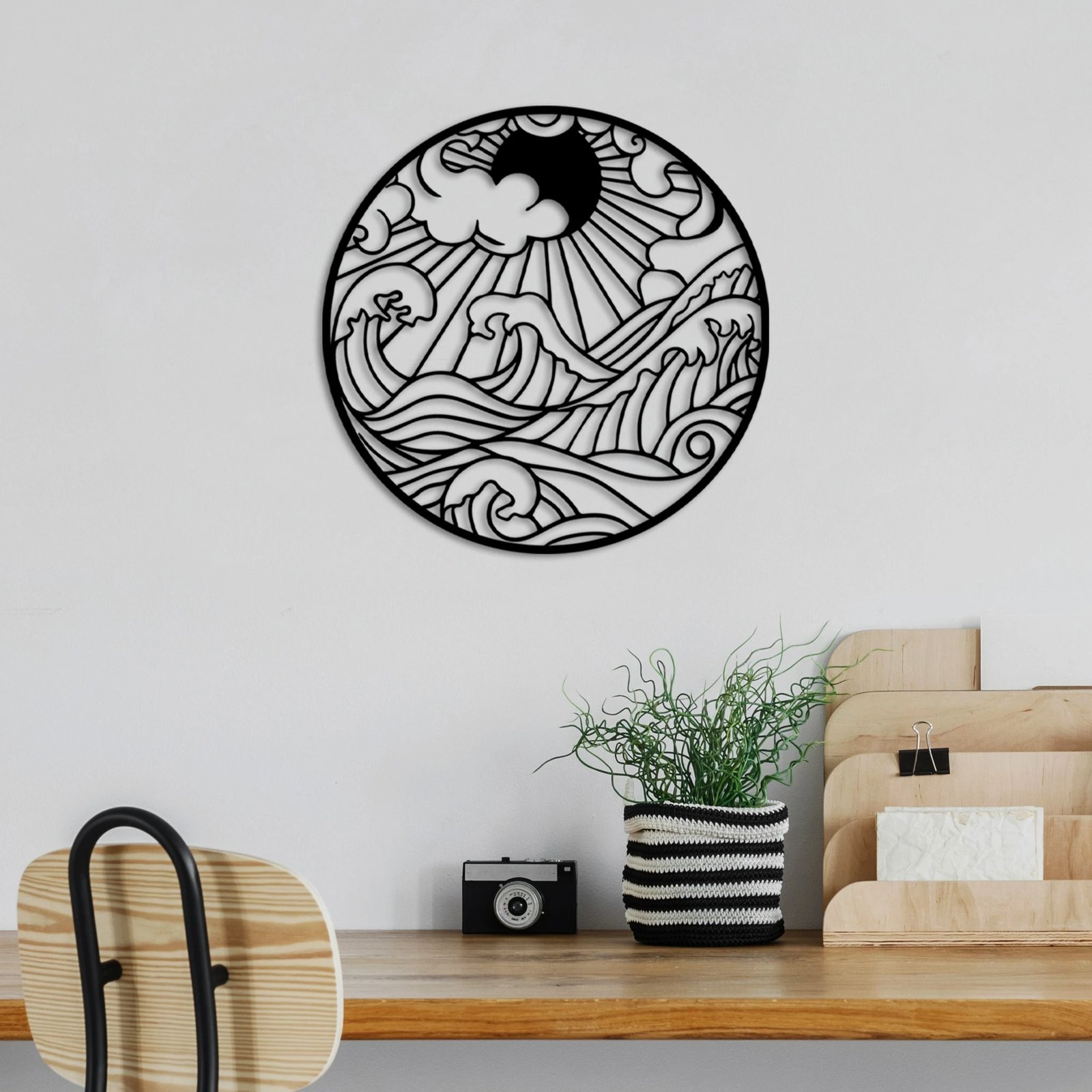 Aksesor muri dekorativ metalik Wallity, Waves 1, ngjyrë e zezë, 47x47cm