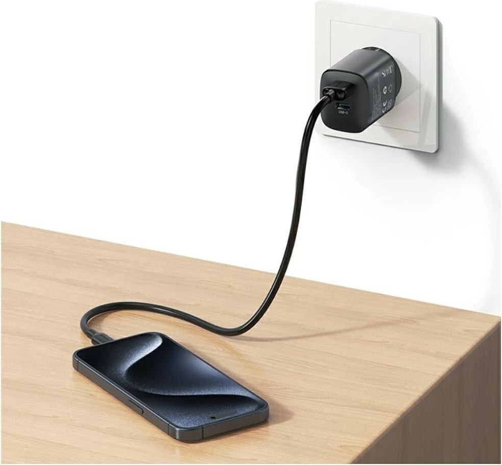 Karikues muri GaN 45W, USAMS CC290 T66 (USA001666), 1x USB-C + 1x USB-A, PD/QC, i zi