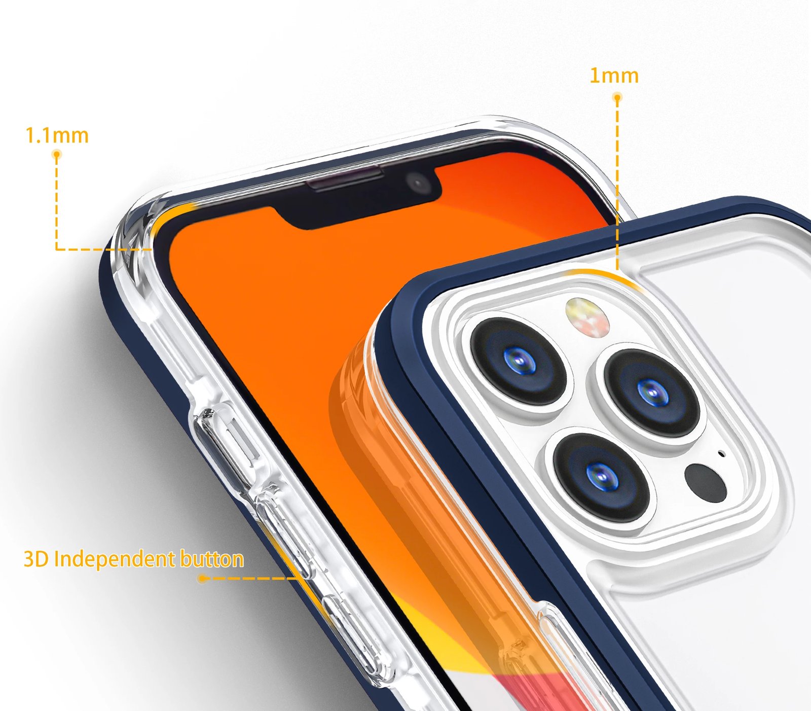 Mbështjellës Hurtel Hybrid Armor Clear 3in1 për iPhone 13 Pro, kornizë kaltër, transparent
